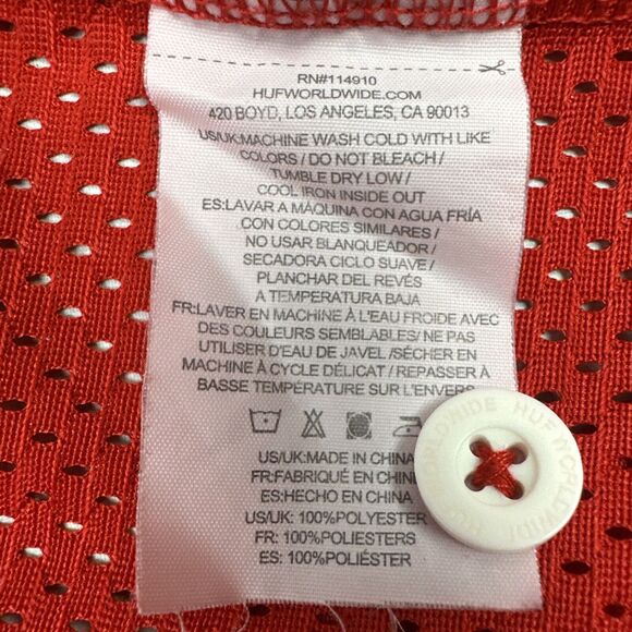 HUF Worldwide Streetwear Mens Size Large Mesh Baseball Jersey Red Short Sleeve‎ - Picture 9 of 9